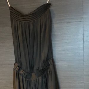 Halston Heritage Strapless Flowy Drape-Back Gown